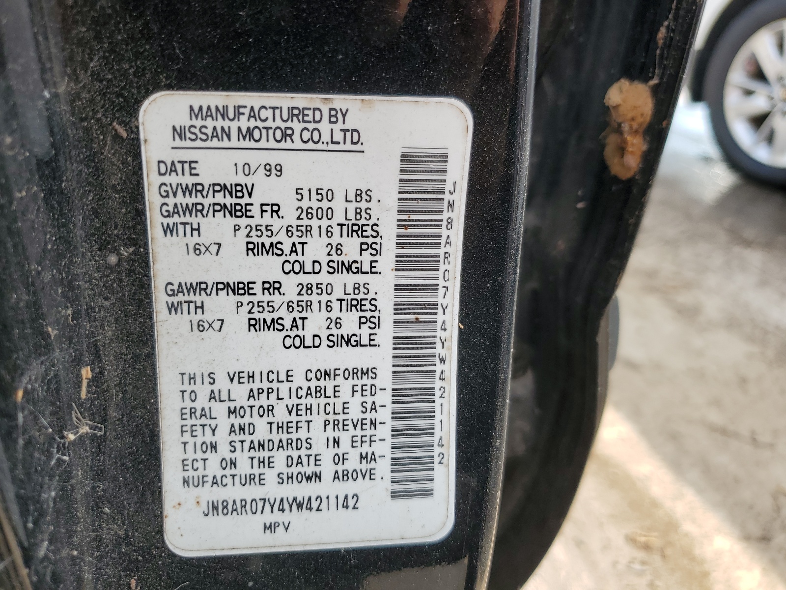 JN8AR07Y4YW421142 2000 Nissan Pathfinder Le