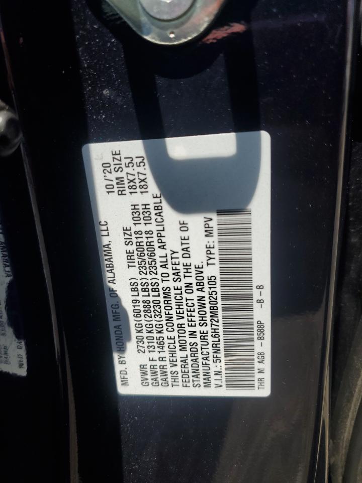 2021 Honda Odyssey Exl VIN: 5FNRL6H72MB025105 Lot: 61751764