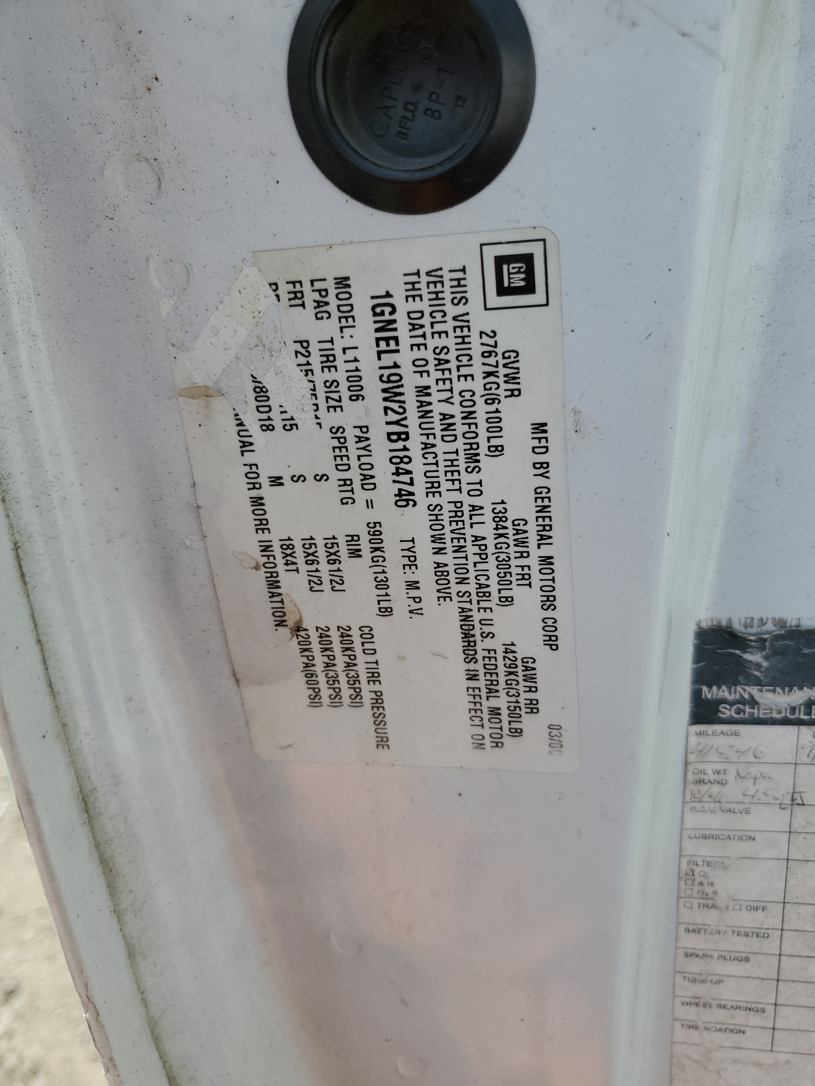 1GNEL19W2YB184746 2000 Chevrolet Astro