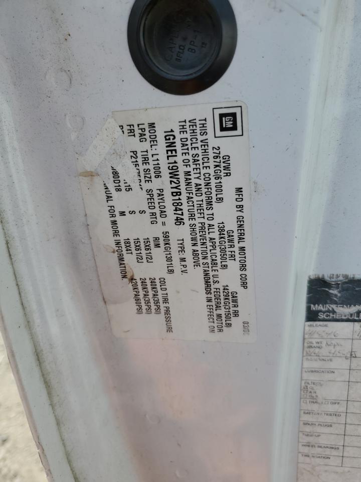 2000 Chevrolet Astro VIN: 1GNEL19W2YB184746 Lot: 64151134