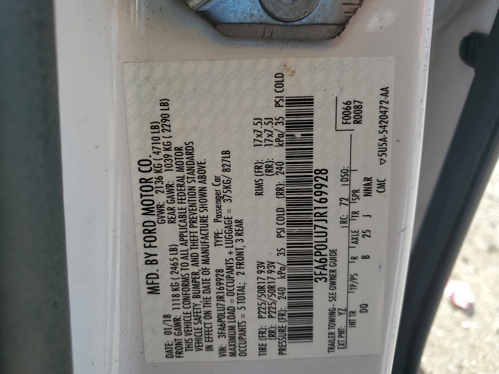 3FA6P0LU7JR169928 2018 Ford Fusion Se Hybrid