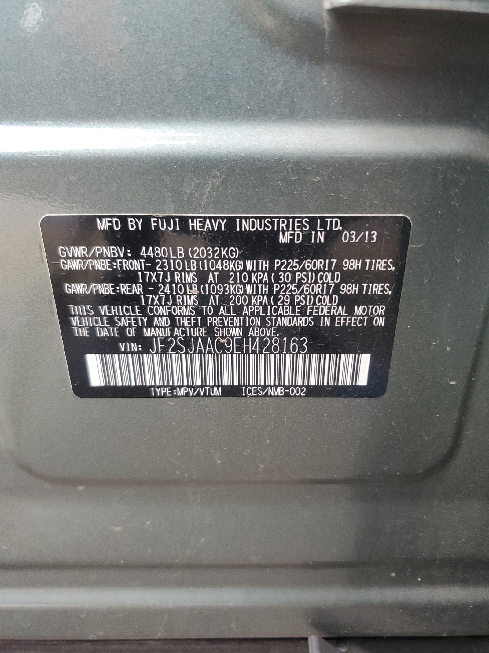 JF2SJAAC9EH428163 2014 Subaru Forester 2.5I