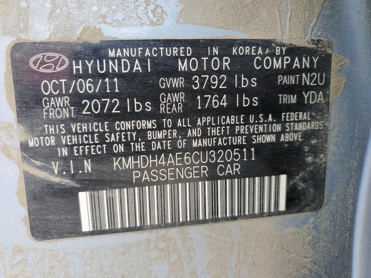 2012 Hyundai Elantra Gls VIN: KMHDH4AE6CU320511 Lot: 64744484