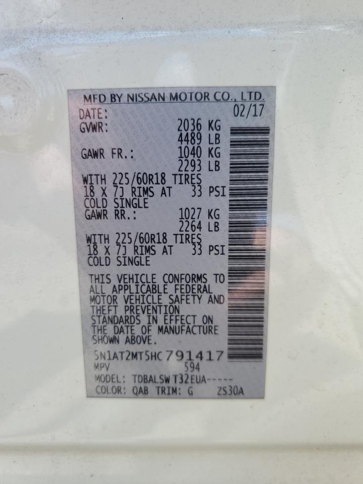 2017 Nissan Rogue S VIN: 5N1AT2MT5HC791417 Lot: 63587734