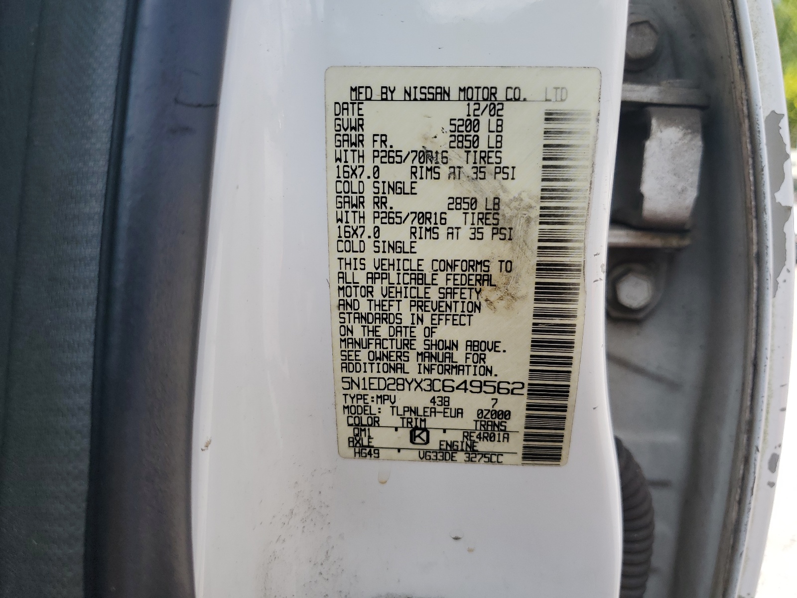 5N1ED28YX3C649562 2003 Nissan Xterra Xe