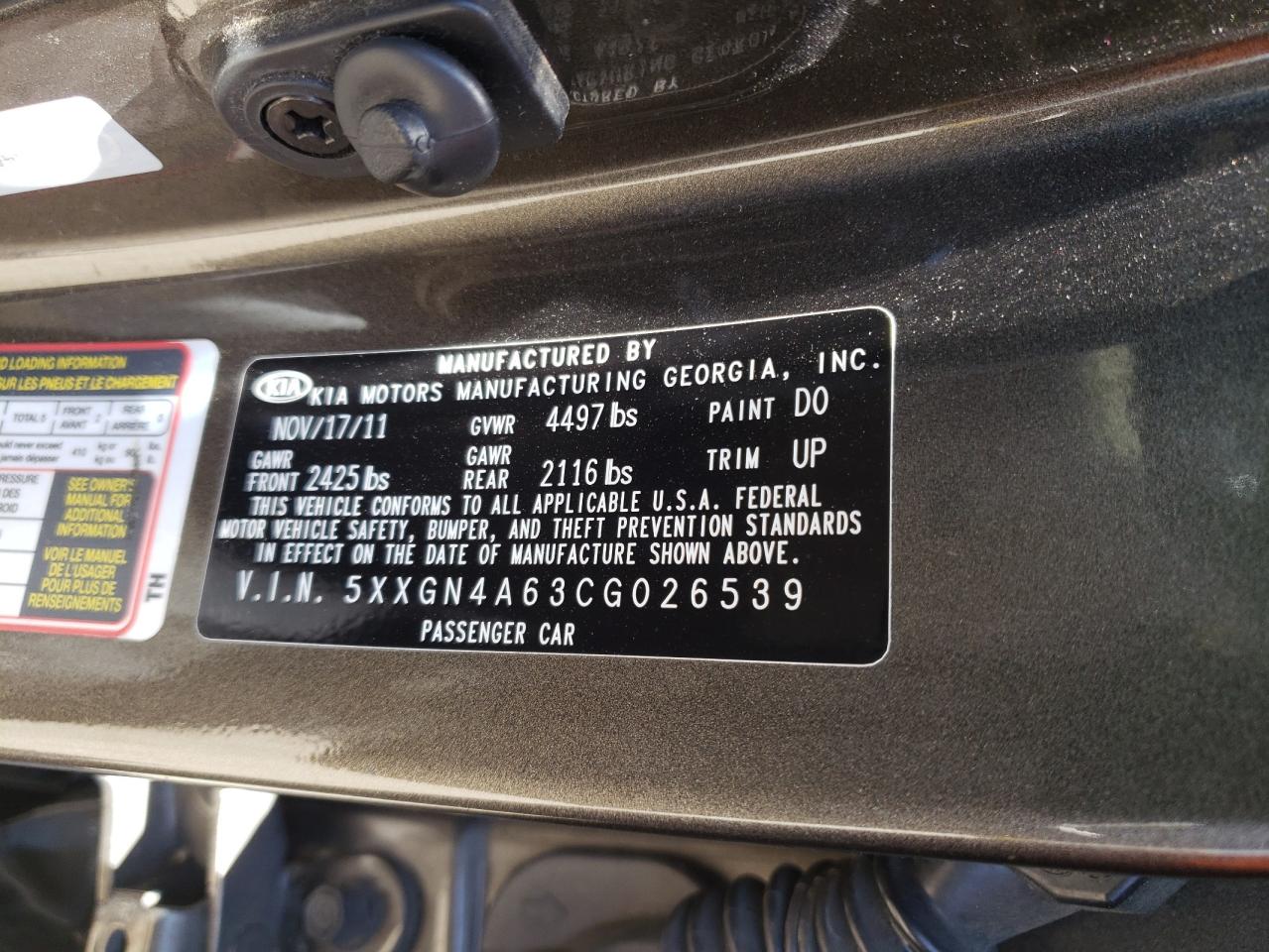 2012 Kia Optima Ex VIN: 5XXGN4A63CG026539 Lot: 61882364