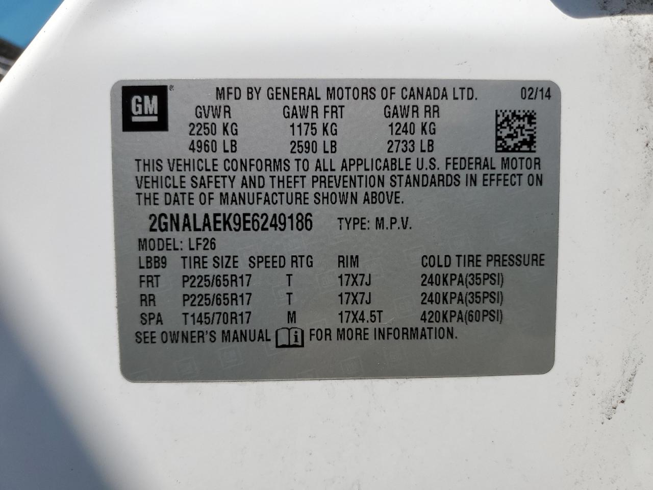 2014 Chevrolet Equinox Ls VIN: 2GNALAEK9E6249186 Lot: 63661534