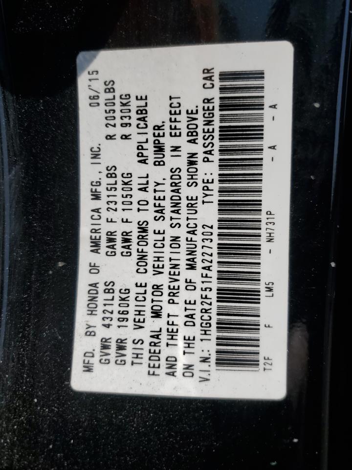 VIN 1HGCR2F51FA227302 2015 HONDA ACCORD no.12