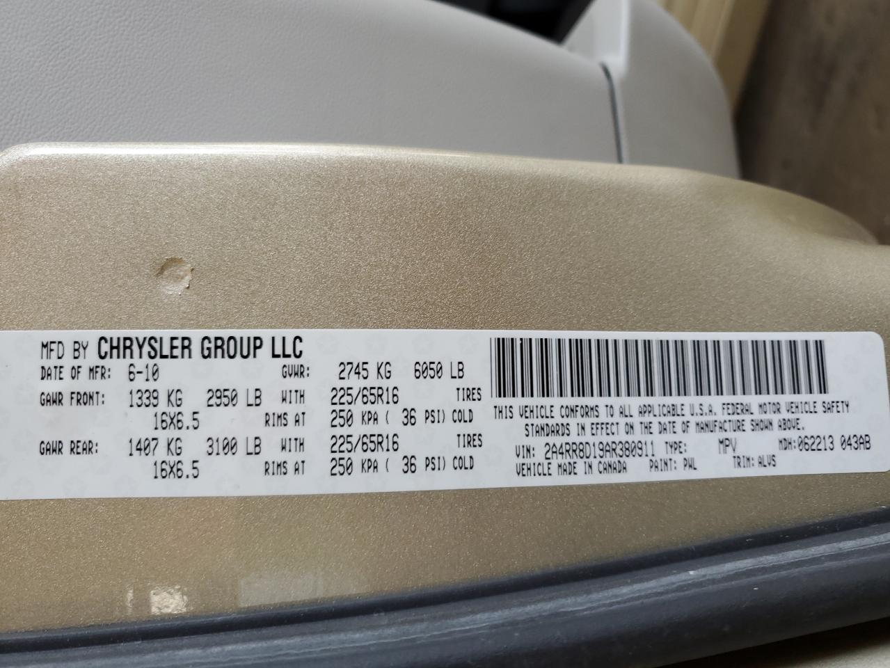 2010 Chrysler Town & Country Touring Plus VIN: 2A4RR8D19AR380911 Lot: 64222904