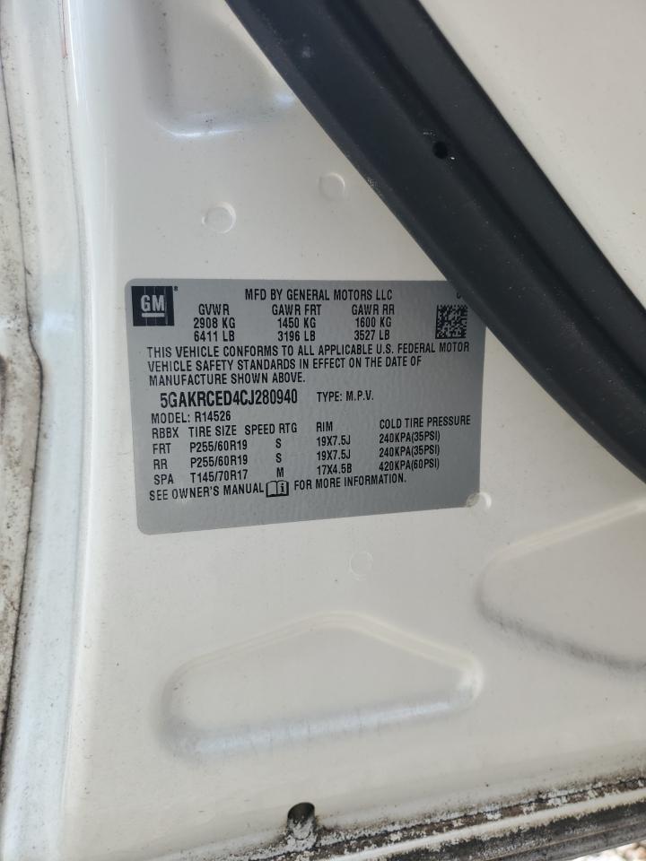 2012 Buick Enclave VIN: 5GAKRCED4CJ280940 Lot: 62828734