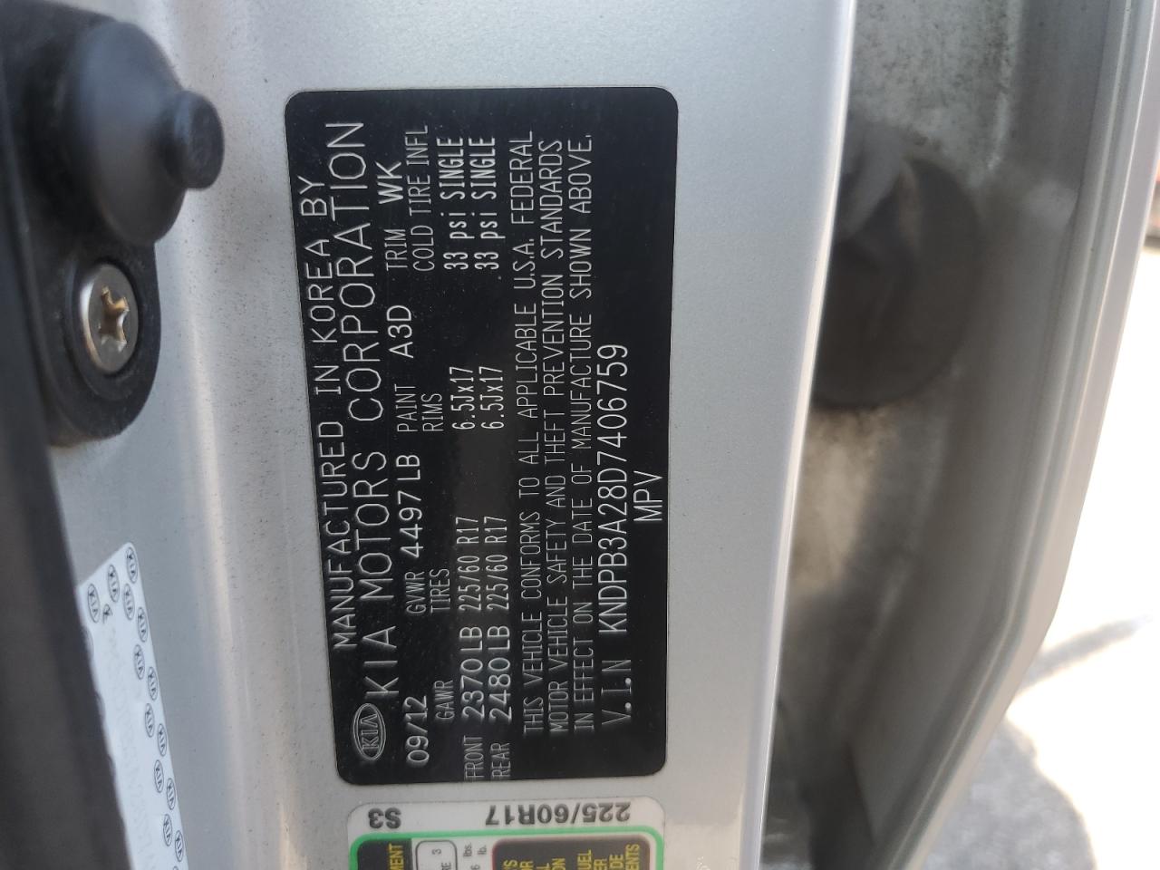 2013 Kia Sportage Base VIN: KNDPB3A28D7406759 Lot: 64478754