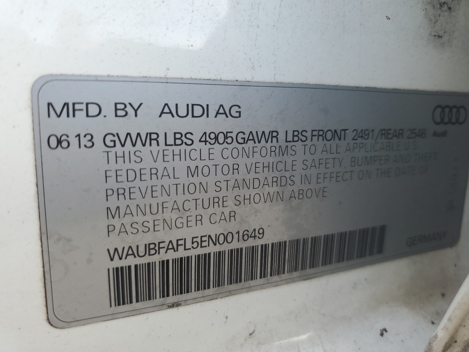 WAUBFAFL5EN001649 2014 Audi A4 Premium