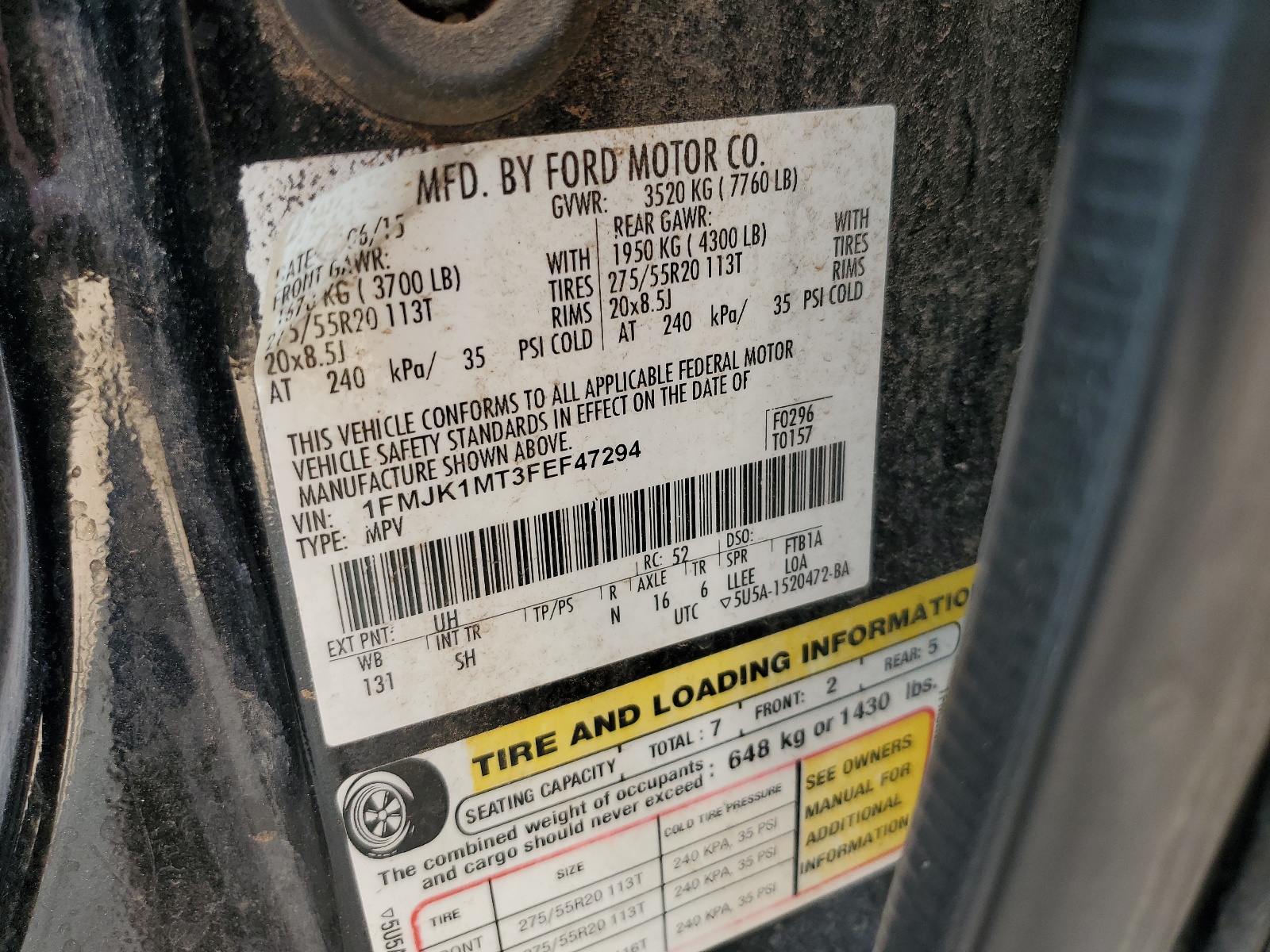 1FMJK1MT3FEF47294 2015 Ford Expedition El Platinum