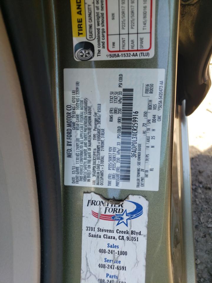 2012 Ford Fusion Hybrid VIN: 3FADP0L3XCR259916 Lot: 64847734