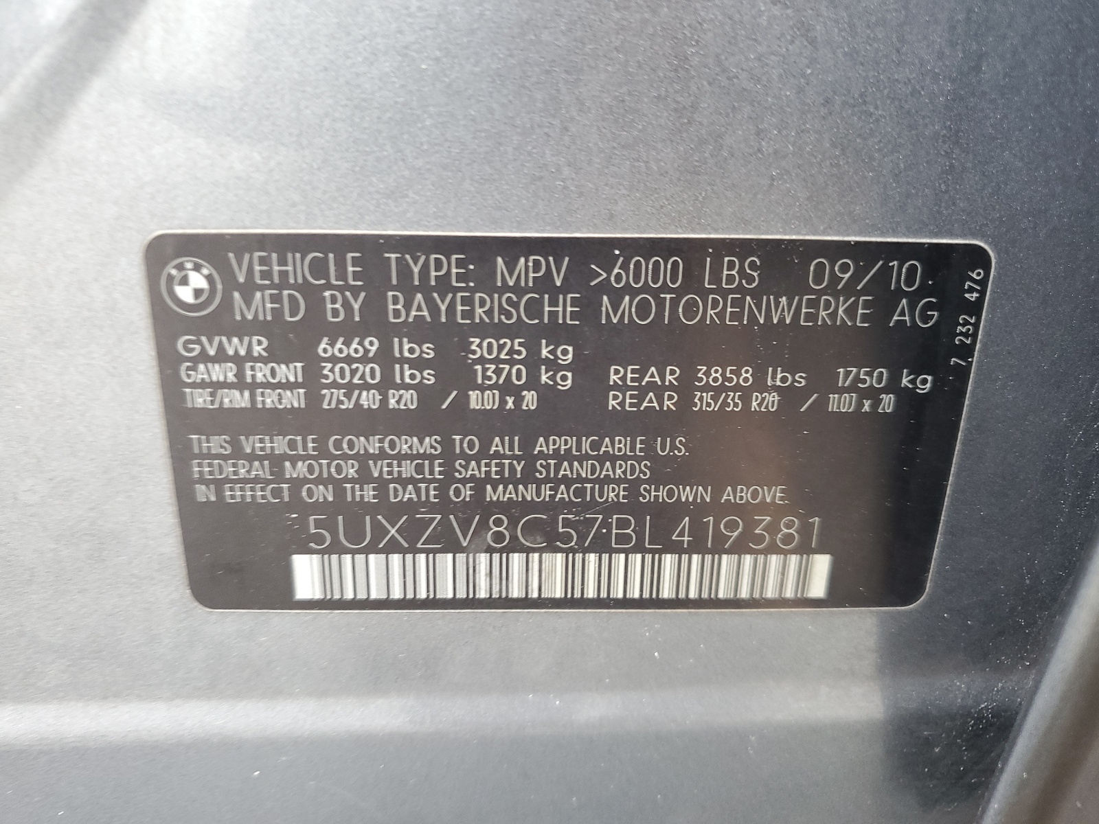 5UXZV8C57BL419381 2011 BMW X5 xDrive50I