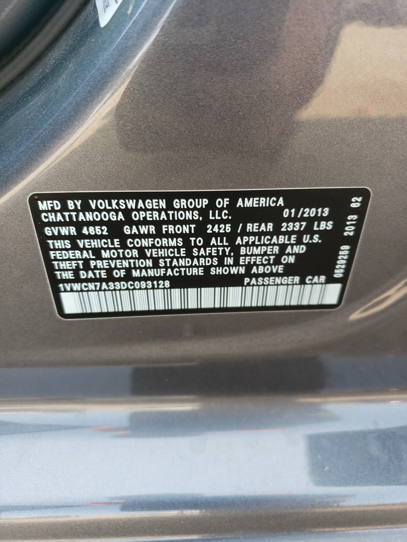 1VWCN7A33DC093128 2013 Volkswagen Passat Sel