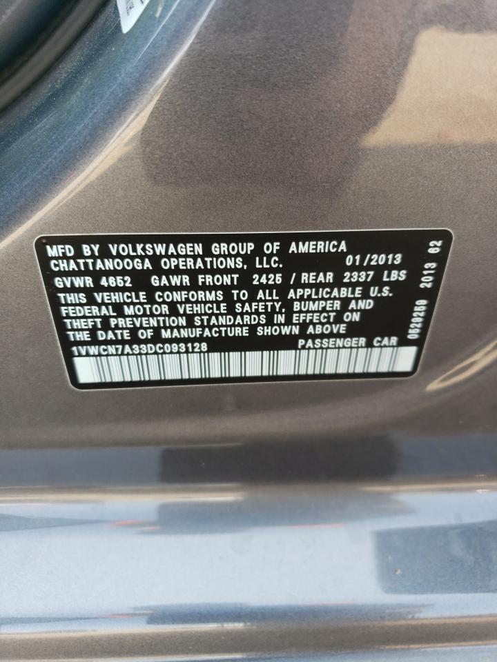 2013 Volkswagen Passat Sel VIN: 1VWCN7A33DC093128 Lot: 63506444