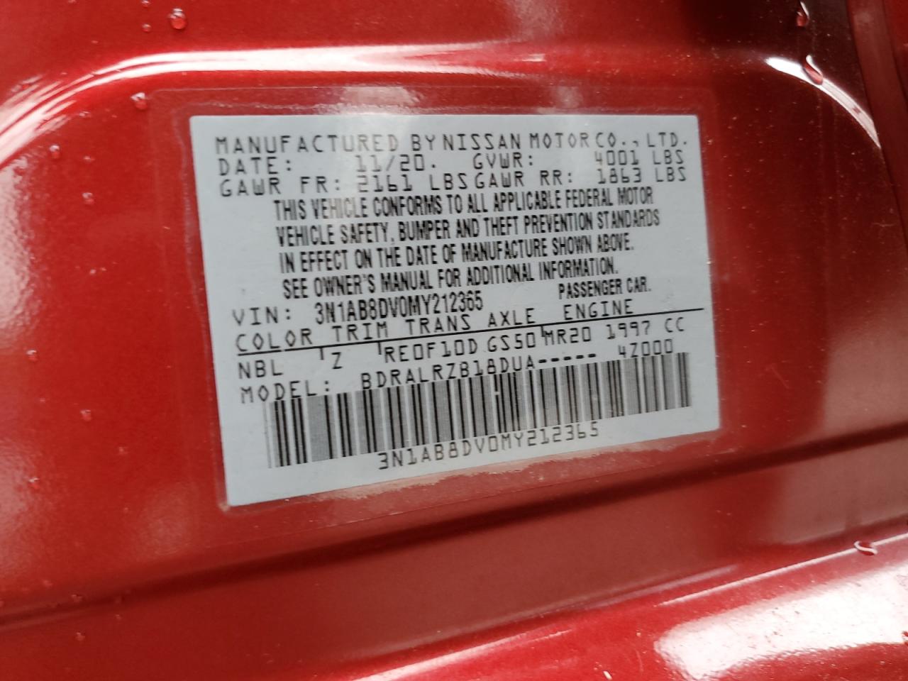 2021 Nissan Sentra Sr VIN: 3N1AB8DV0MY212365 Lot: 63509074