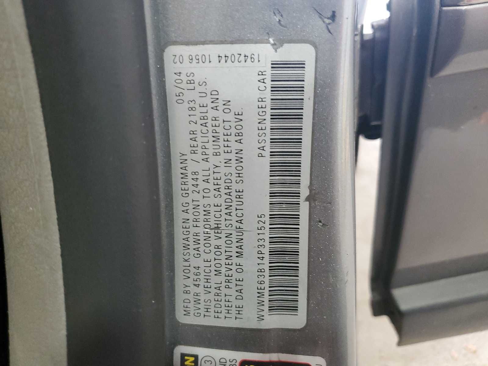 WVWME63B14P331525 2004 Volkswagen Passat Gl Tdi