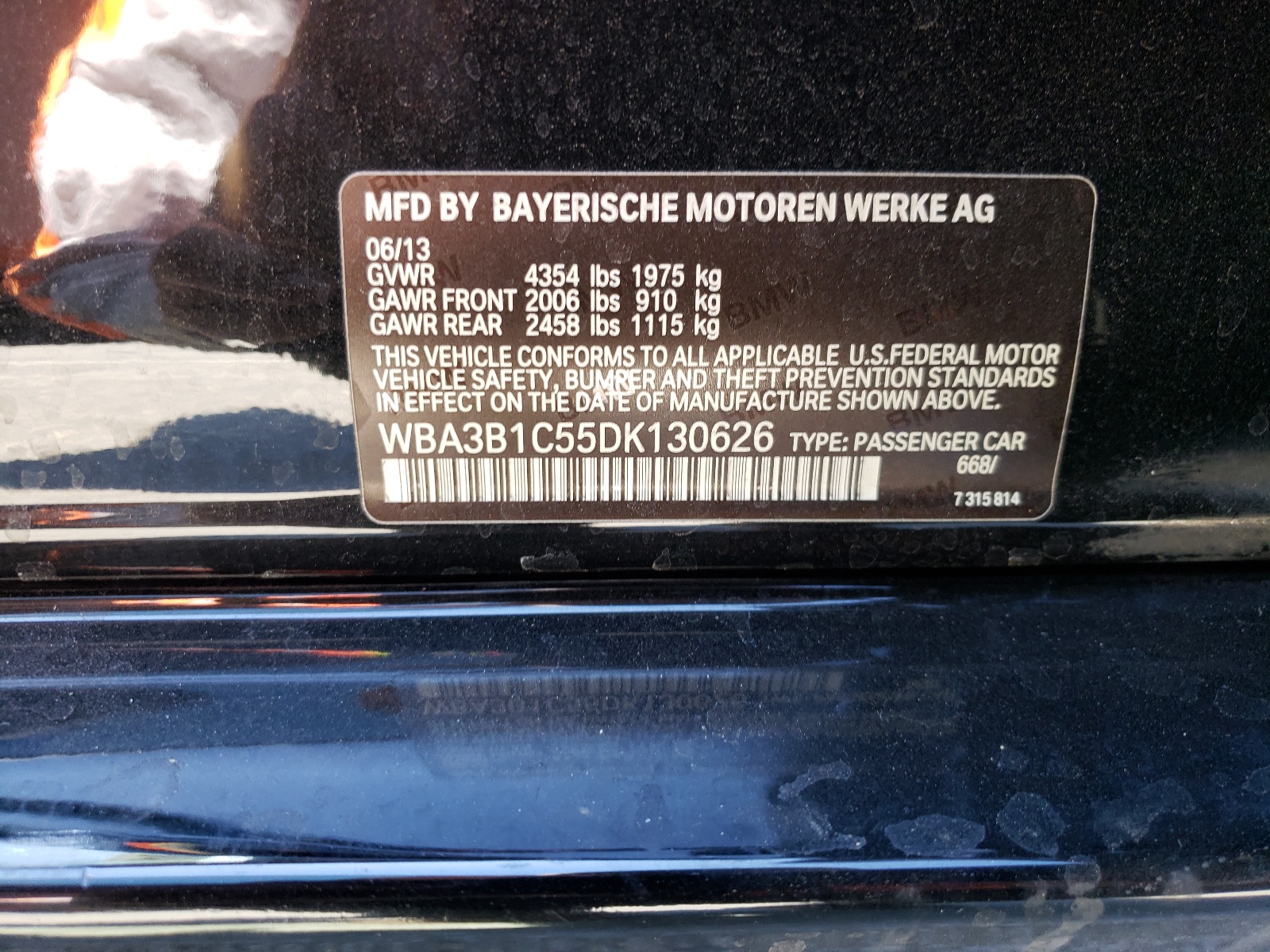 WBA3B1C55DK130626 2013 BMW 320 I