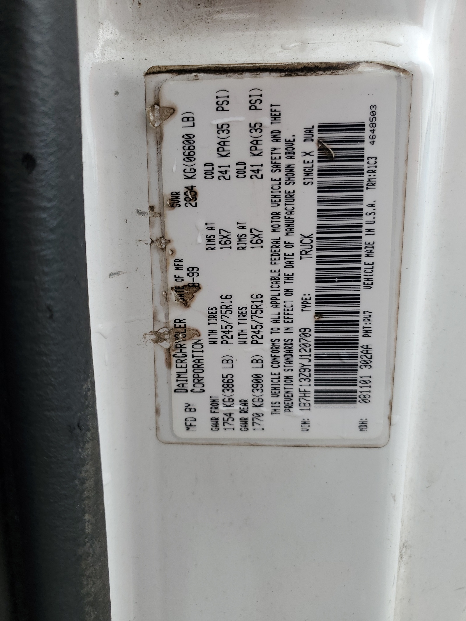 1B7HF13Z9YJ120709 2000 Dodge Ram 1500