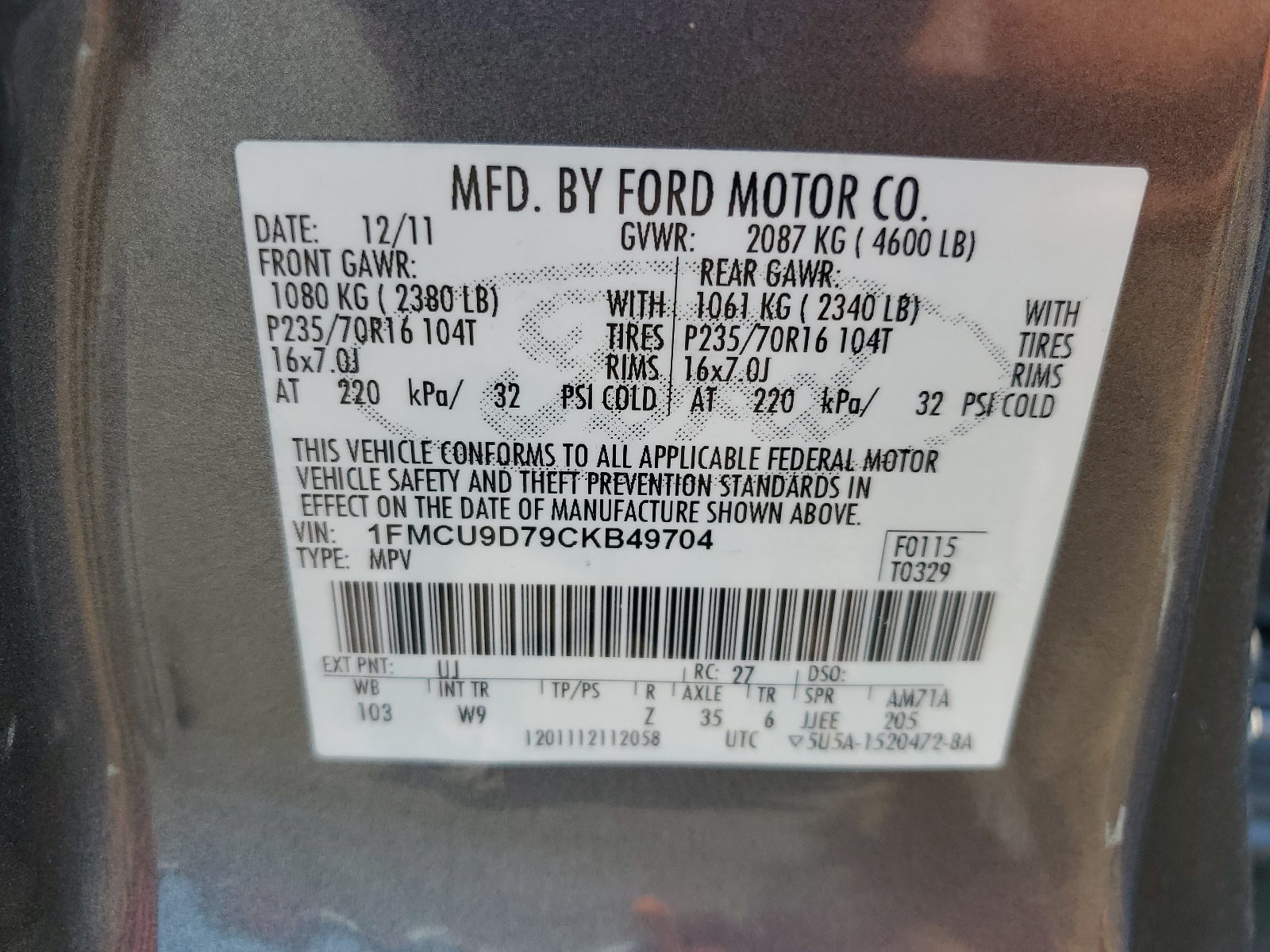 1FMCU9D79CKB49704 2012 Ford Escape Xlt