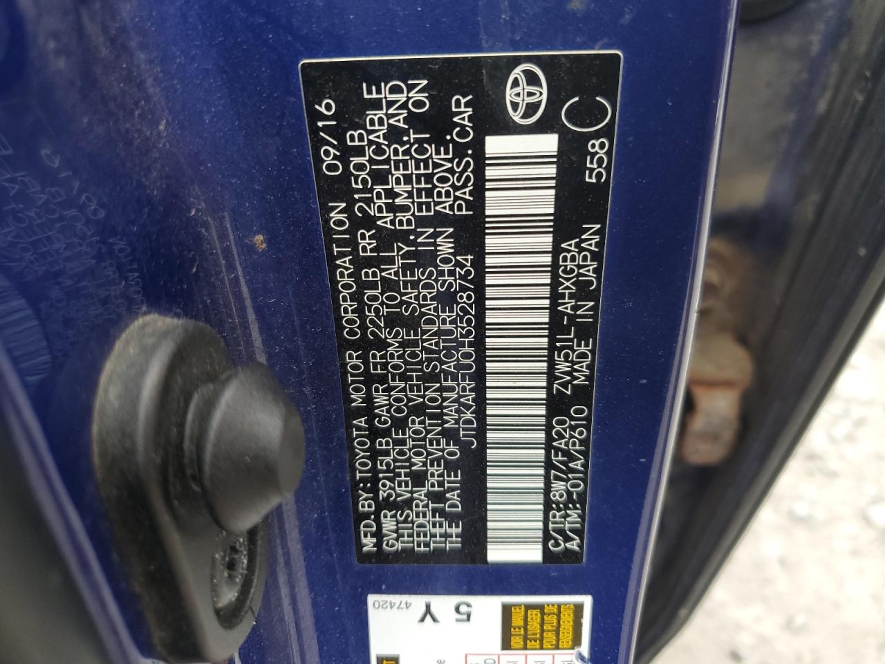 2017 Toyota Prius VIN: JTDKARFU0H3528734 Lot: 64144894