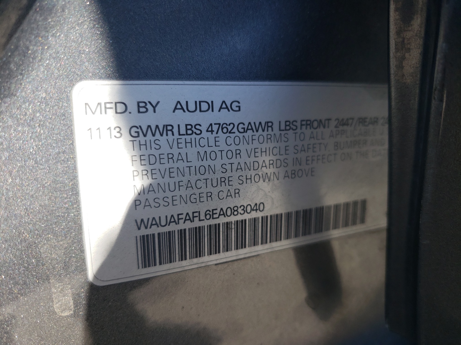 WAUAFAFL6EA083040 2014 Audi A4 Premium