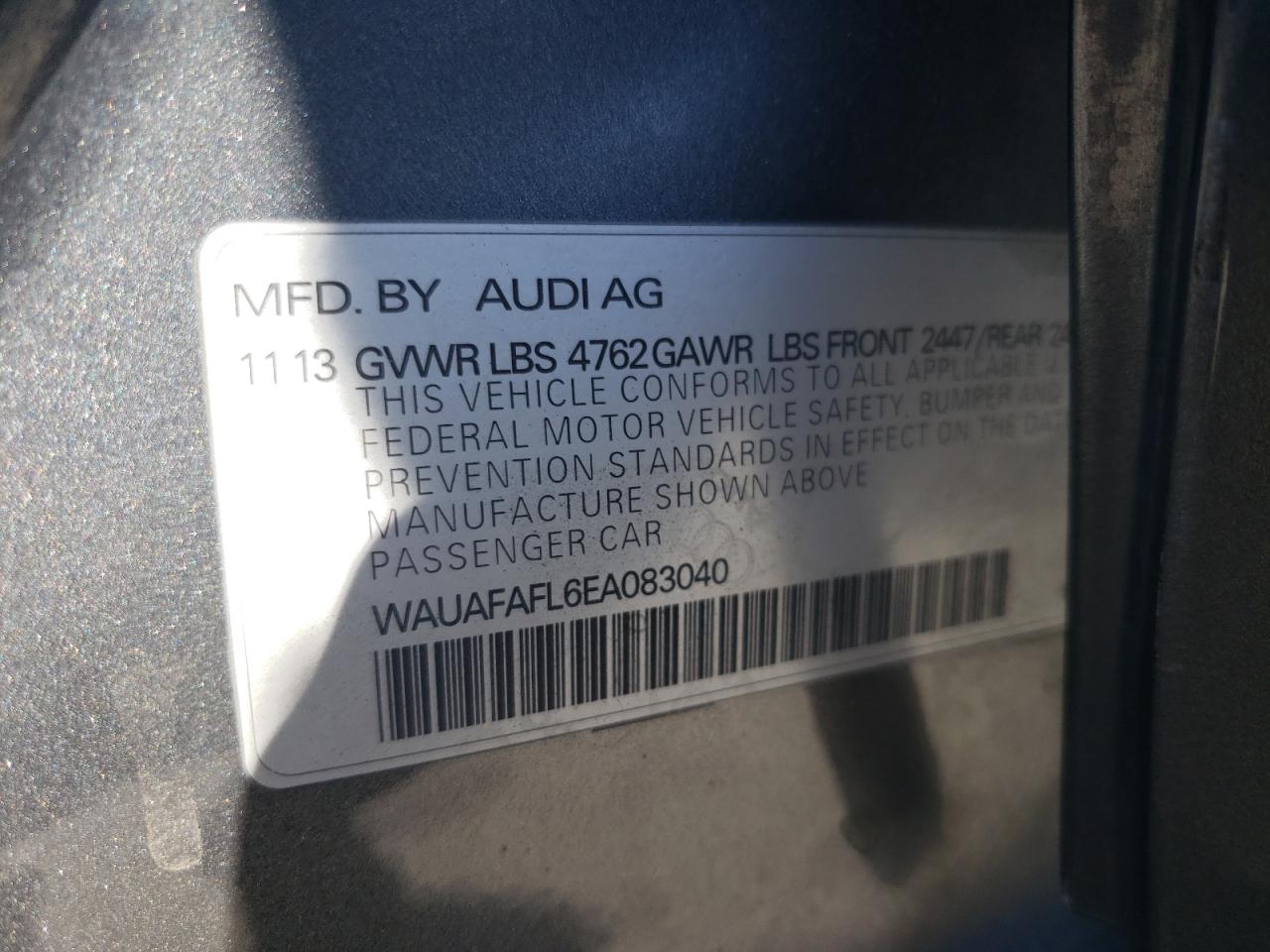 2014 Audi A4 Premium VIN: WAUAFAFL6EA083040 Lot: 61648254