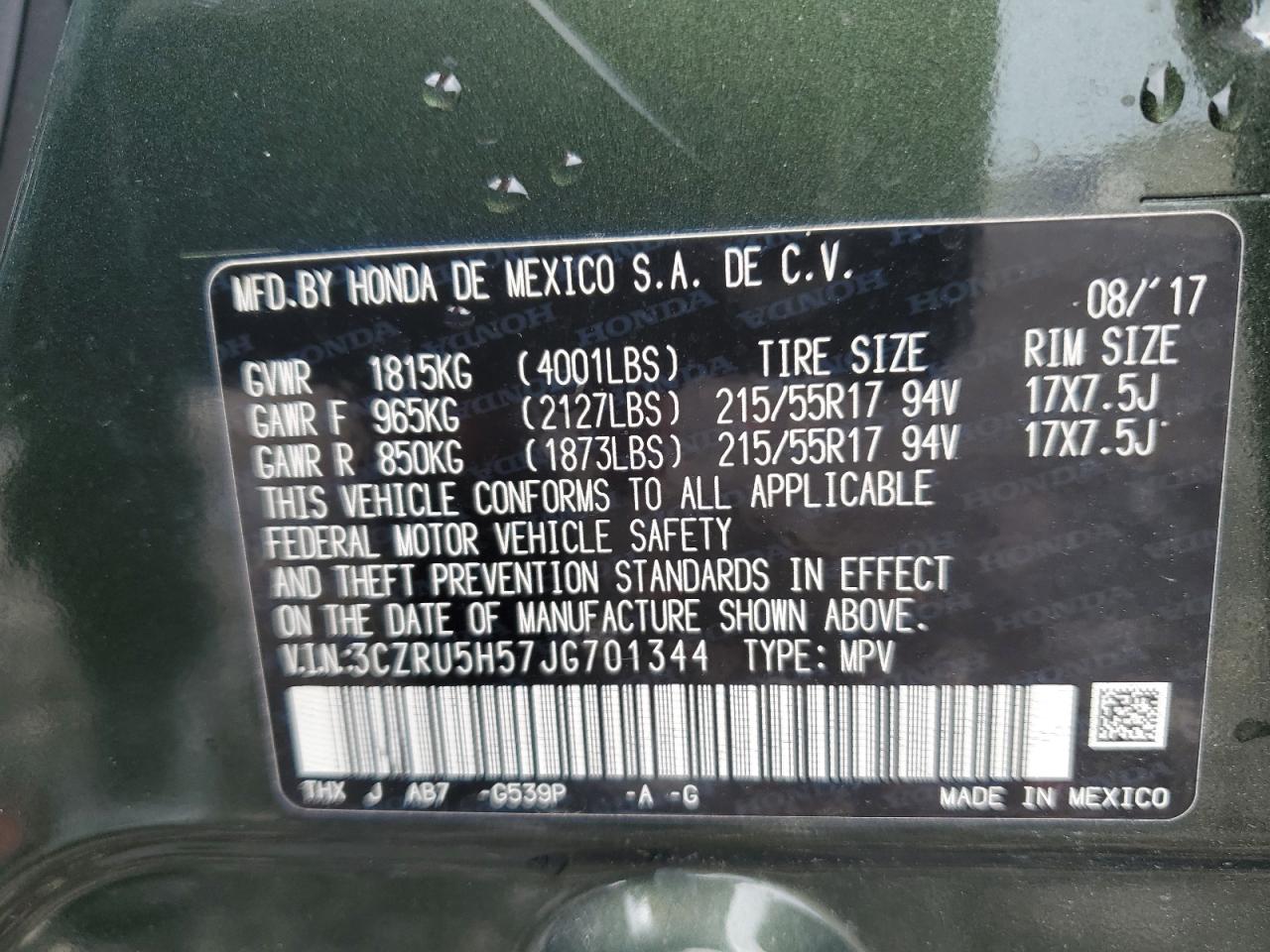 2018 Honda Hr-V Ex VIN: 3CZRU5H57JG701344 Lot: 61215704