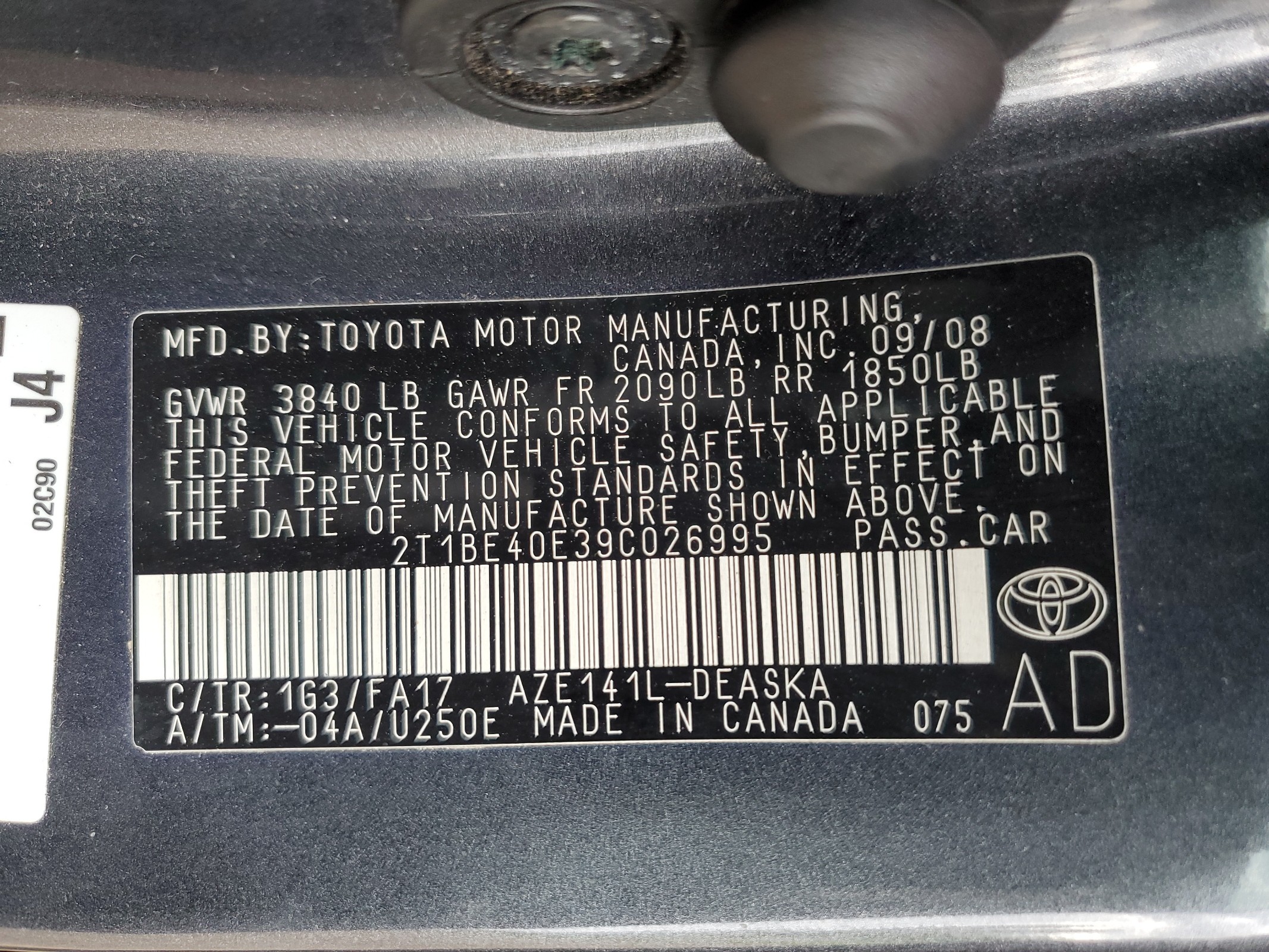 2T1BE40E39C026995 2009 Toyota Corolla Xrs