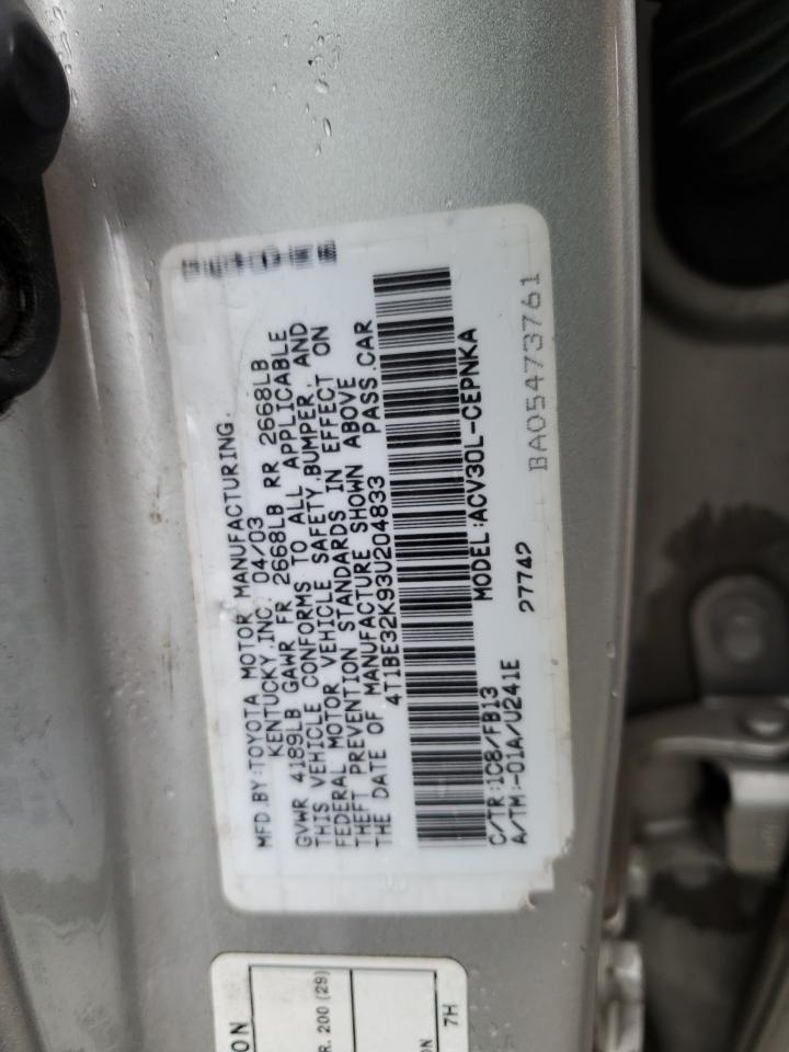 2003 Toyota Camry Le VIN: 4T1BE32K93U204833 Lot: 64666664