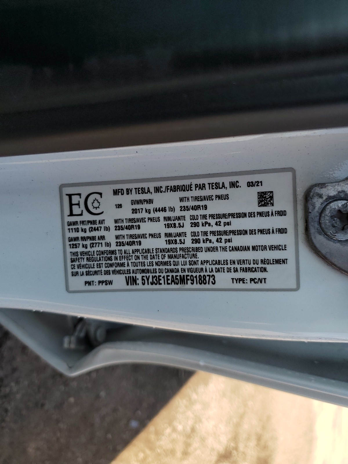 5YJ3E1EA5MF918873 2021 Tesla Model 3