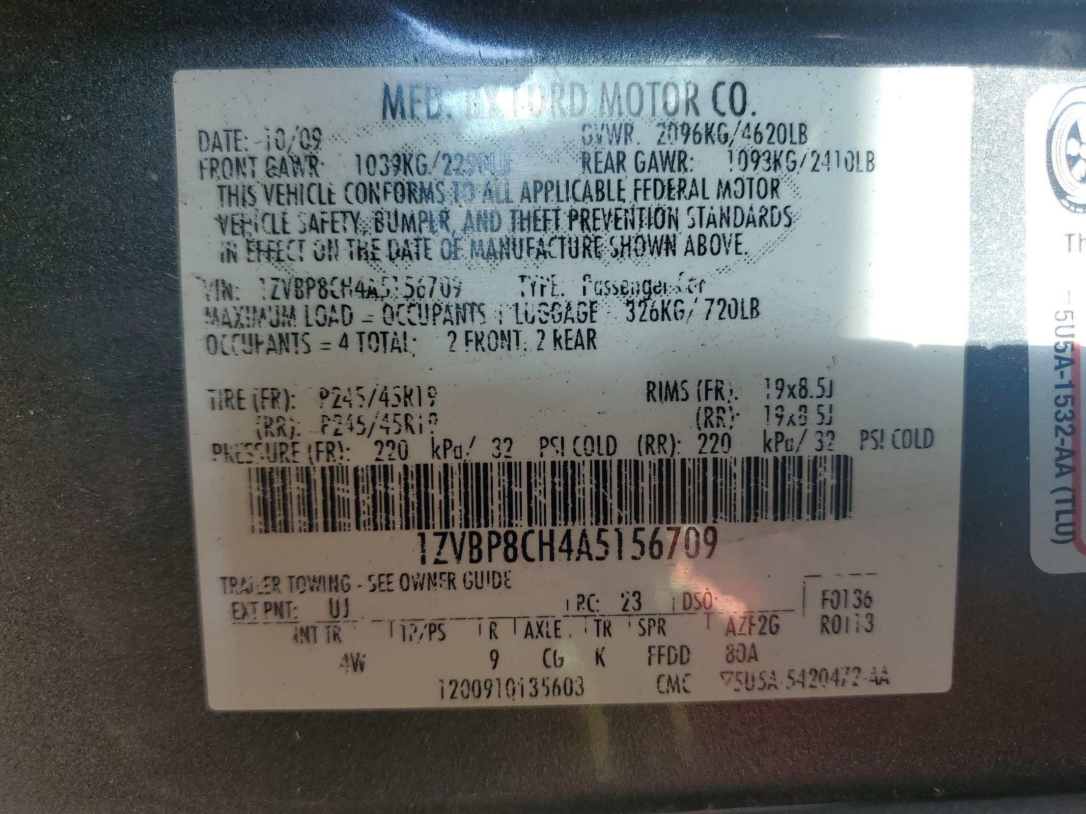 1ZVBP8CH4A5156709 2010 Ford Mustang Gt