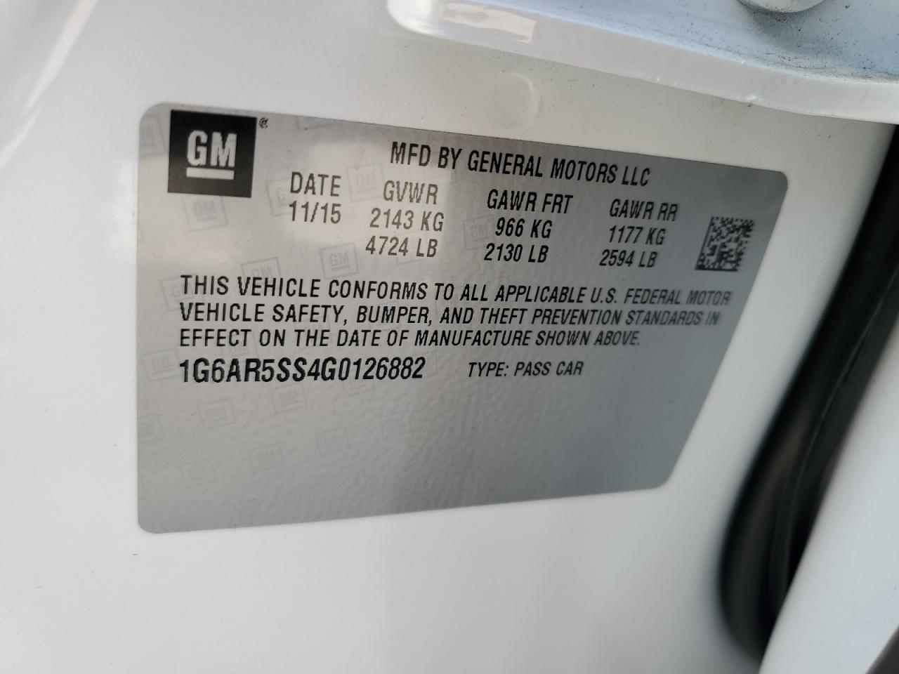 2016 Cadillac Cts Luxury Collection VIN: 1G6AR5SS4G0126882 Lot: 64293654