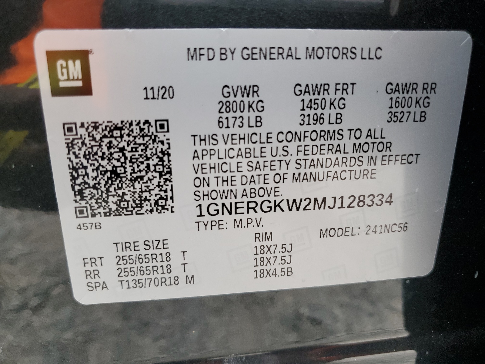 1GNERGKW2MJ128334 2021 Chevrolet Traverse Lt