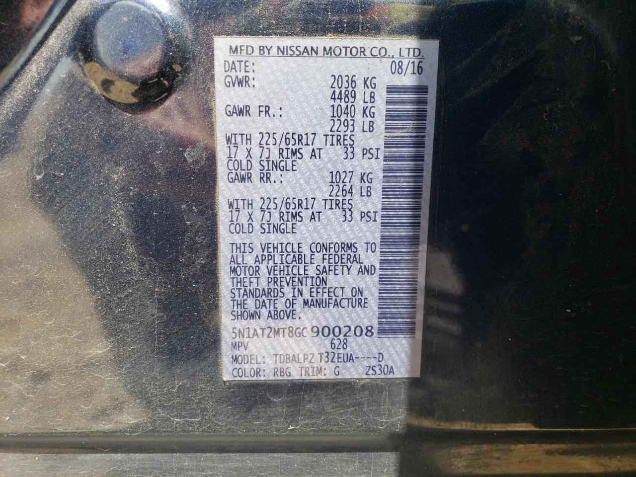 2016 Nissan Rogue S VIN: 5N1AT2MT8GC900208 Lot: 62501434