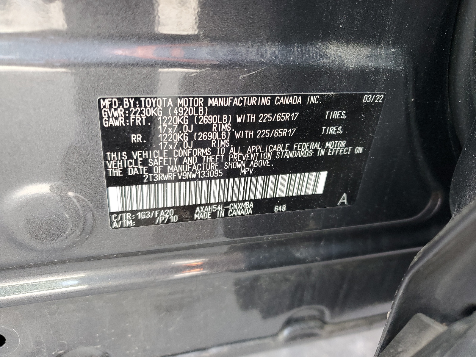 2T3RWRFV9NW133095 2022 Toyota Rav4 Xle