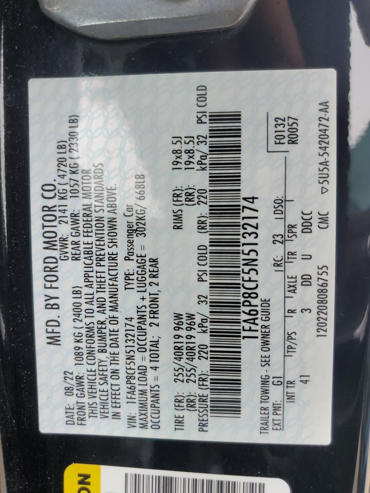 2022 Ford Mustang Gt VIN: 1FA6P8CF5N5132174 Lot: 64265994