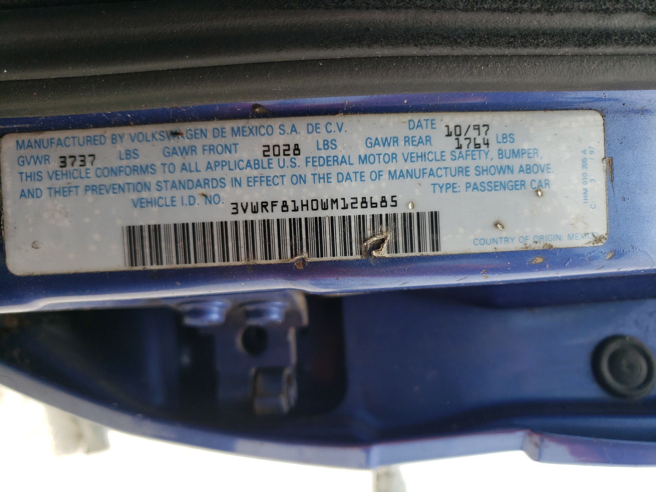 3VWRF81H0WM128685 1998 Volkswagen Jetta Tdi