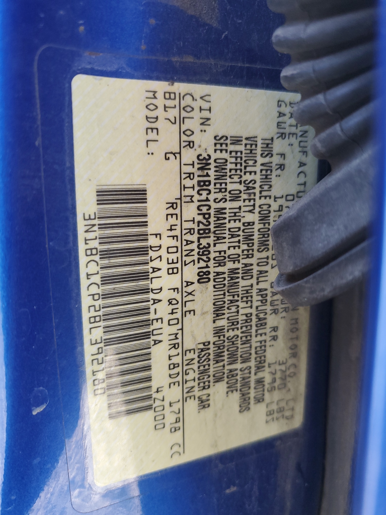 3N1BC1CP2BL392180 2011 Nissan Versa S