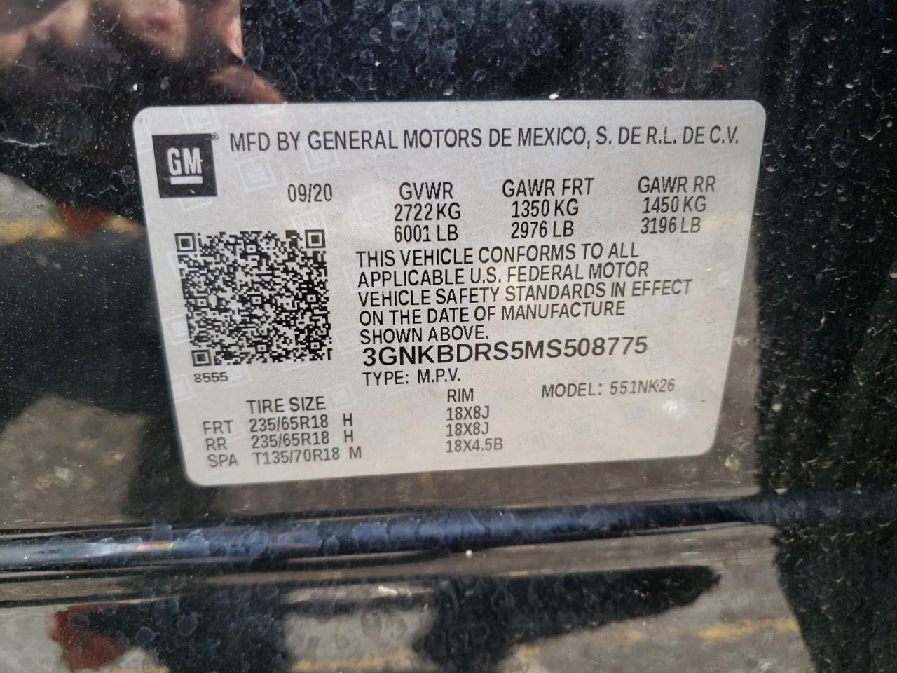 2021 Chevrolet Blazer 3Lt VIN: 3GNKBDRS5MS508775 Lot: 62733374