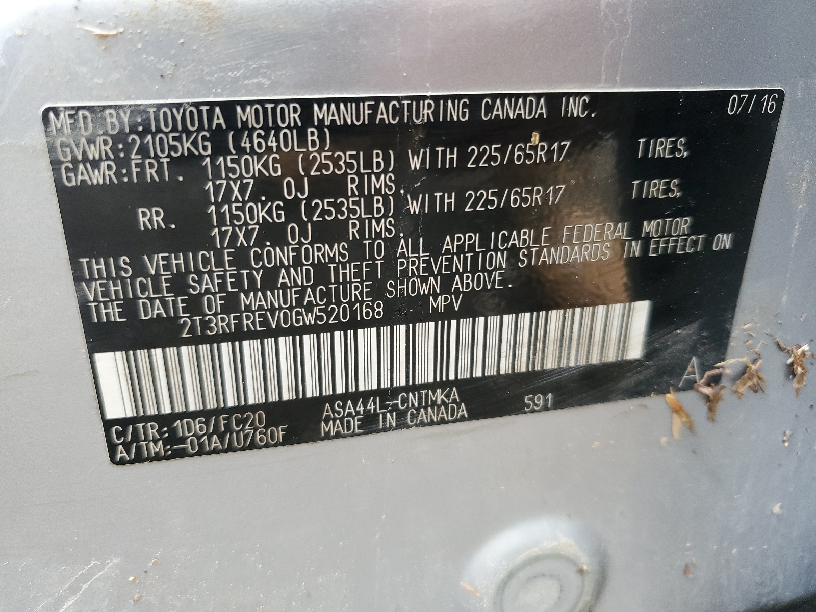 2T3RFREV0GW520168 2016 Toyota Rav4 Xle