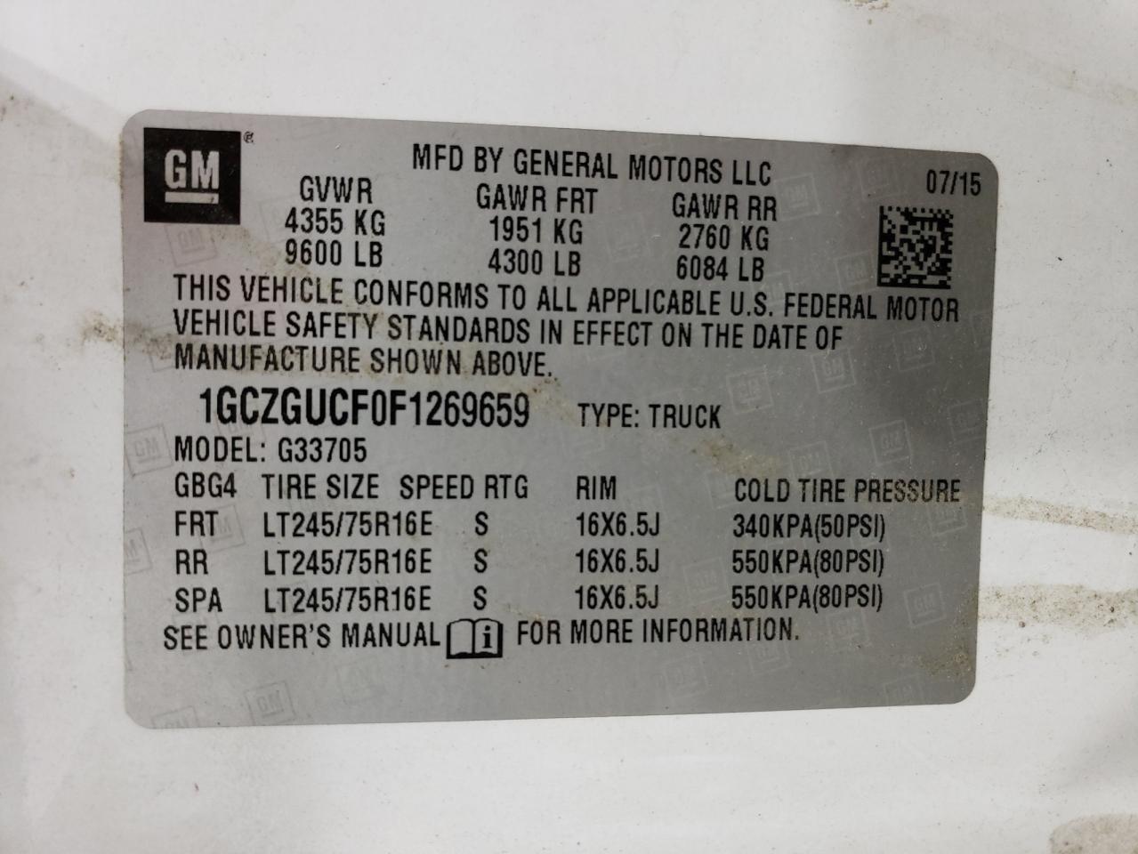 2015 Chevrolet Express G3500 VIN: 1GCZGUCF0F1269659 Lot: 64456464