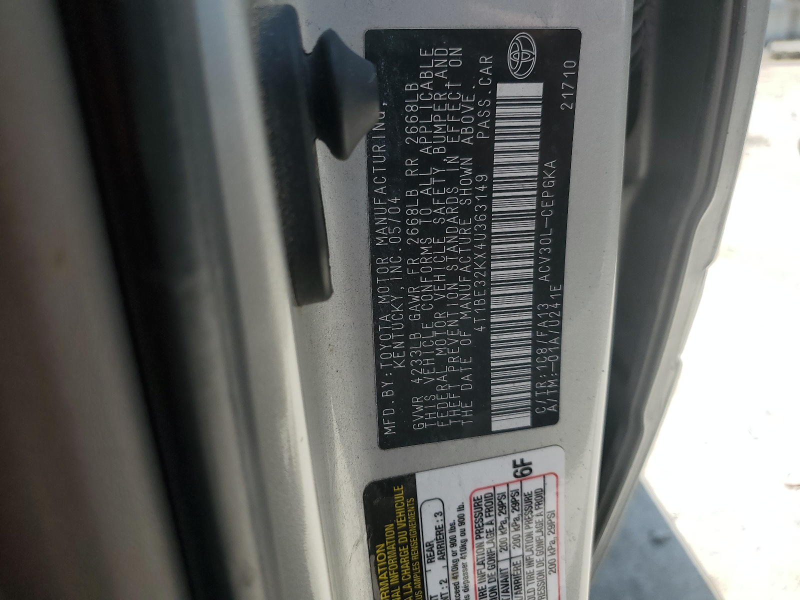 4T1BE32KX4U363149 2004 Toyota Camry Le