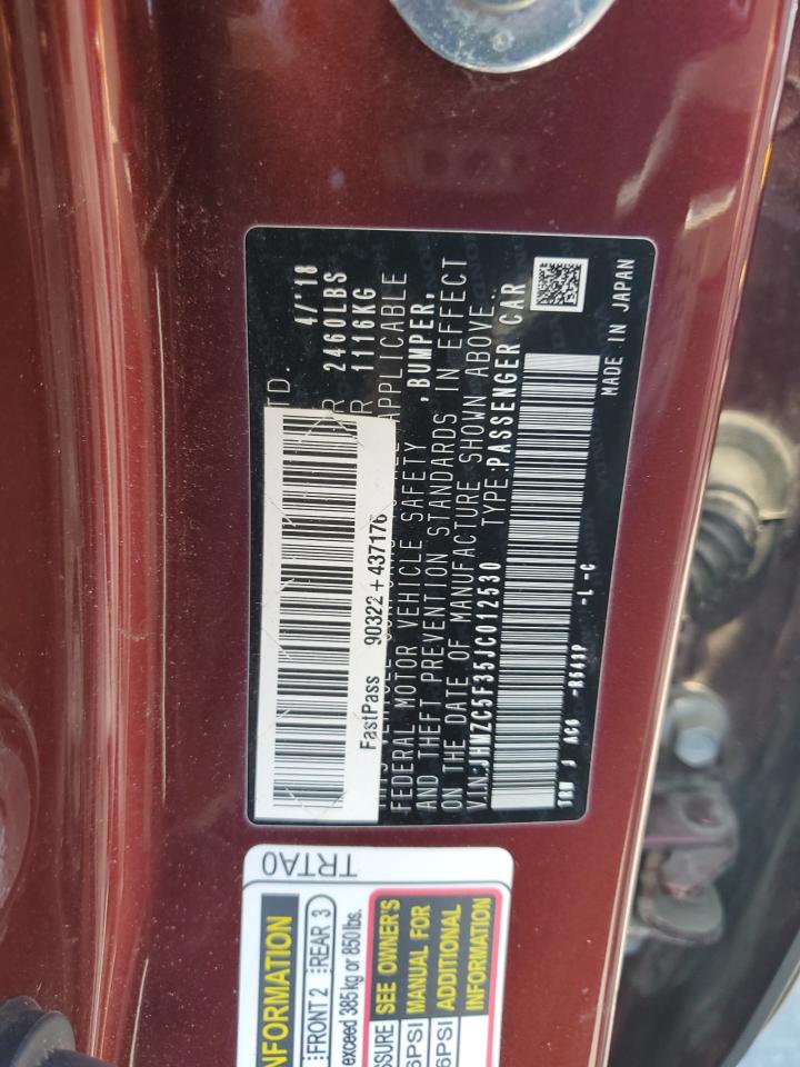 2018 Honda Clarity Touring VIN: JHMZC5F35JC012530 Lot: 65256024