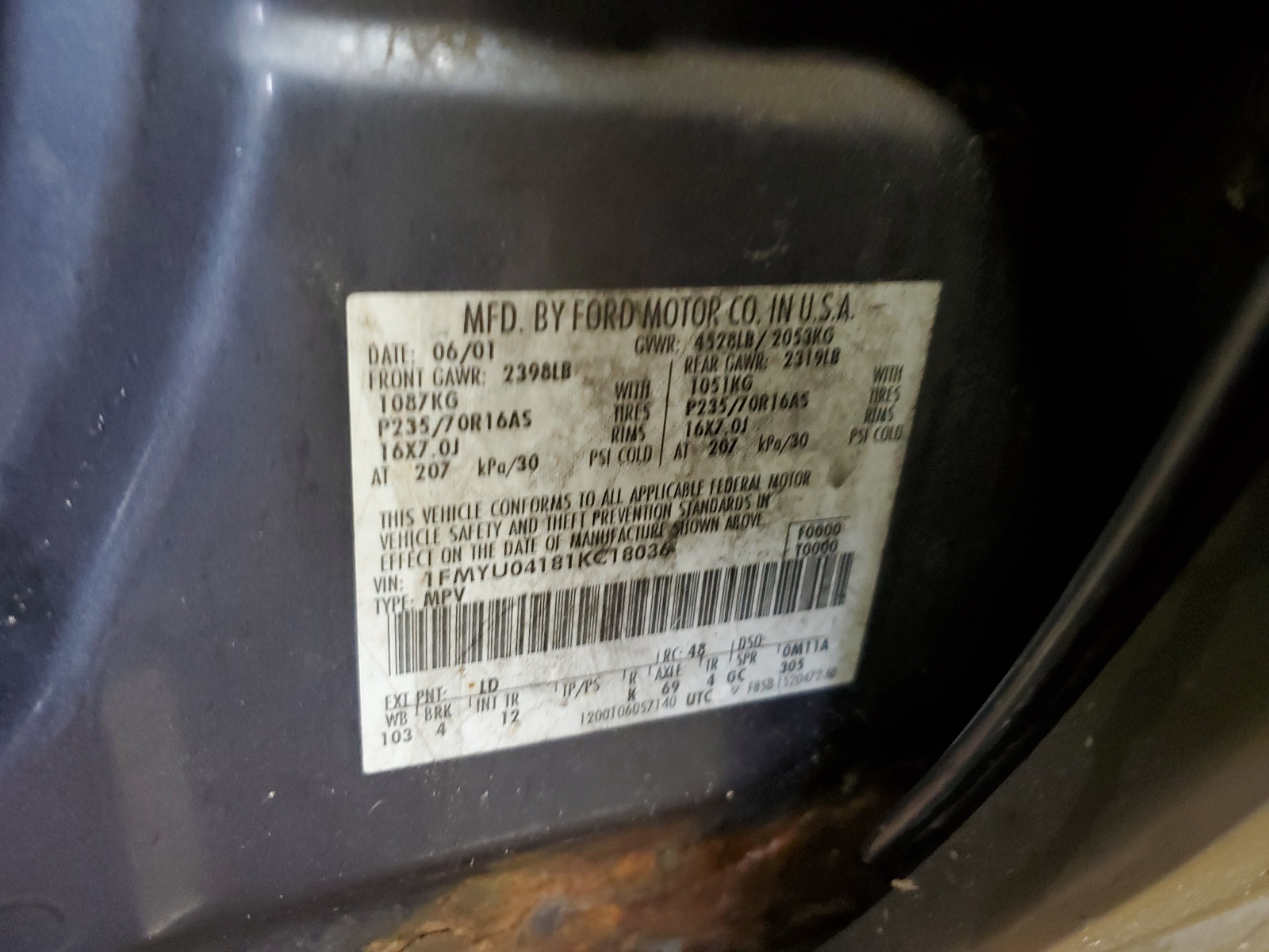 1FMYU04181KC18036 2001 Ford Escape Xlt