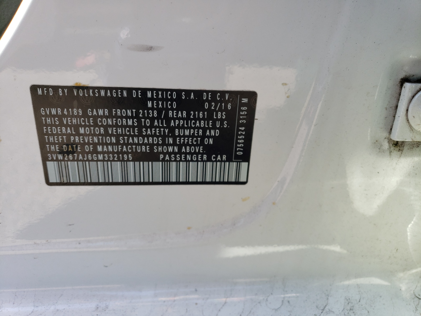 3VW267AJ6GM332195 2016 Volkswagen Jetta S