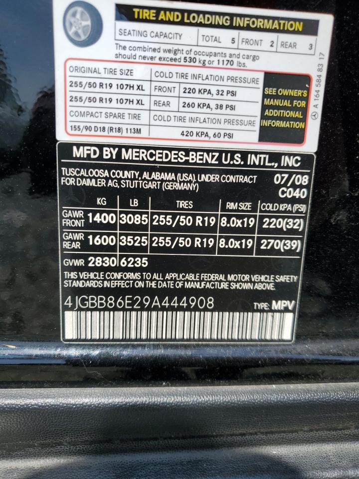 2009 Mercedes-Benz Ml 350 VIN: 4JGBB86E29A444908 Lot: 62350324