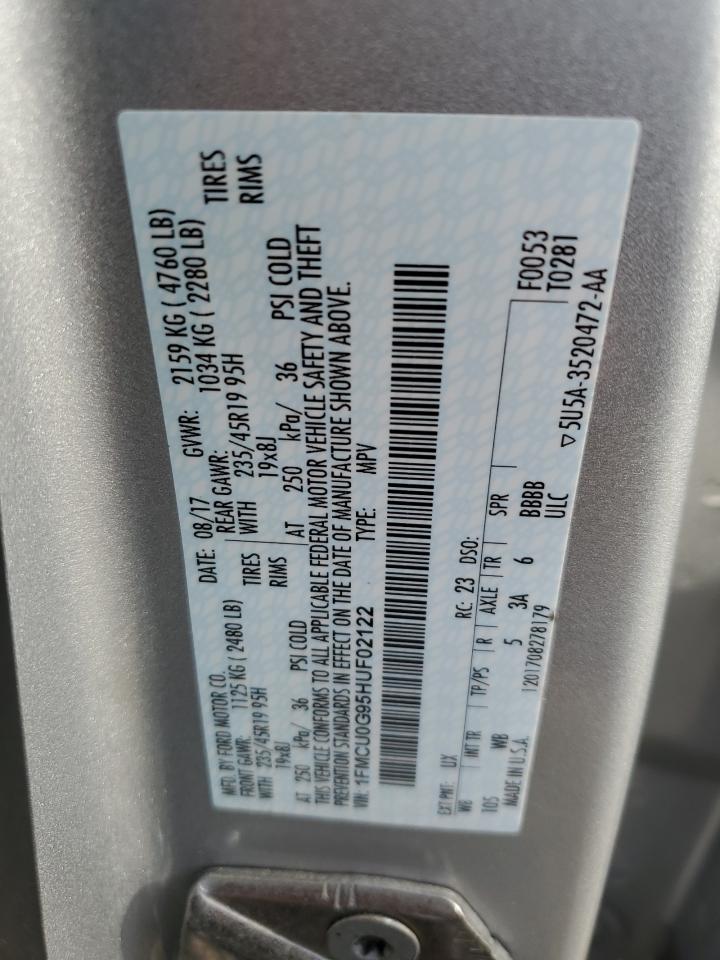 2017 Ford Escape Se VIN: 1FMCU0G95HUF02122 Lot: 64688594